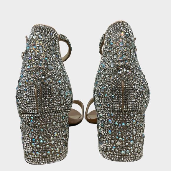 Betsey Johnson Sparkly Block Heel 11 Rhinestone Sliver Evening - Picture 9 of 11